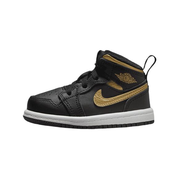 Jordan 1 Mid Baby/Toddler Shoes Size - 7 Black/Mettallic Gold-White